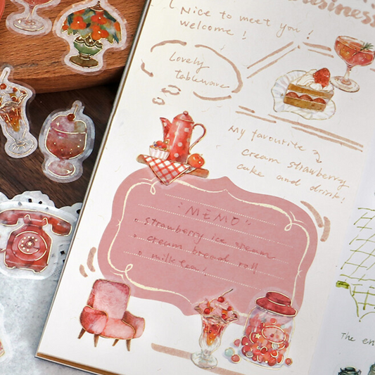 Pochette de 45 stickers sur le thème du goûter, d'un salon de thé.