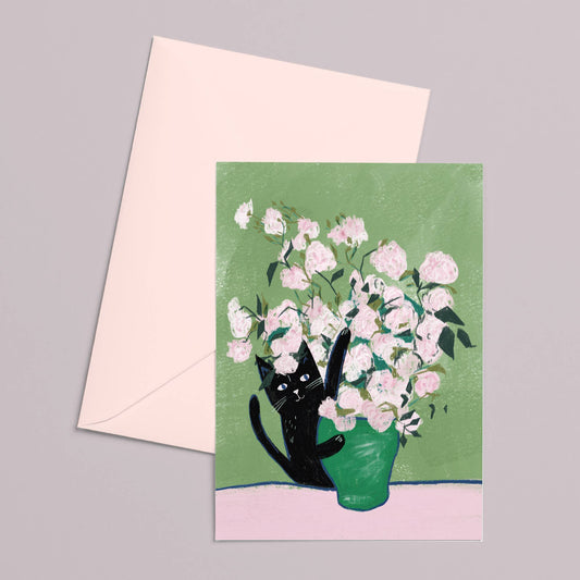 Carte Chat Bouquet de Roses Niaski