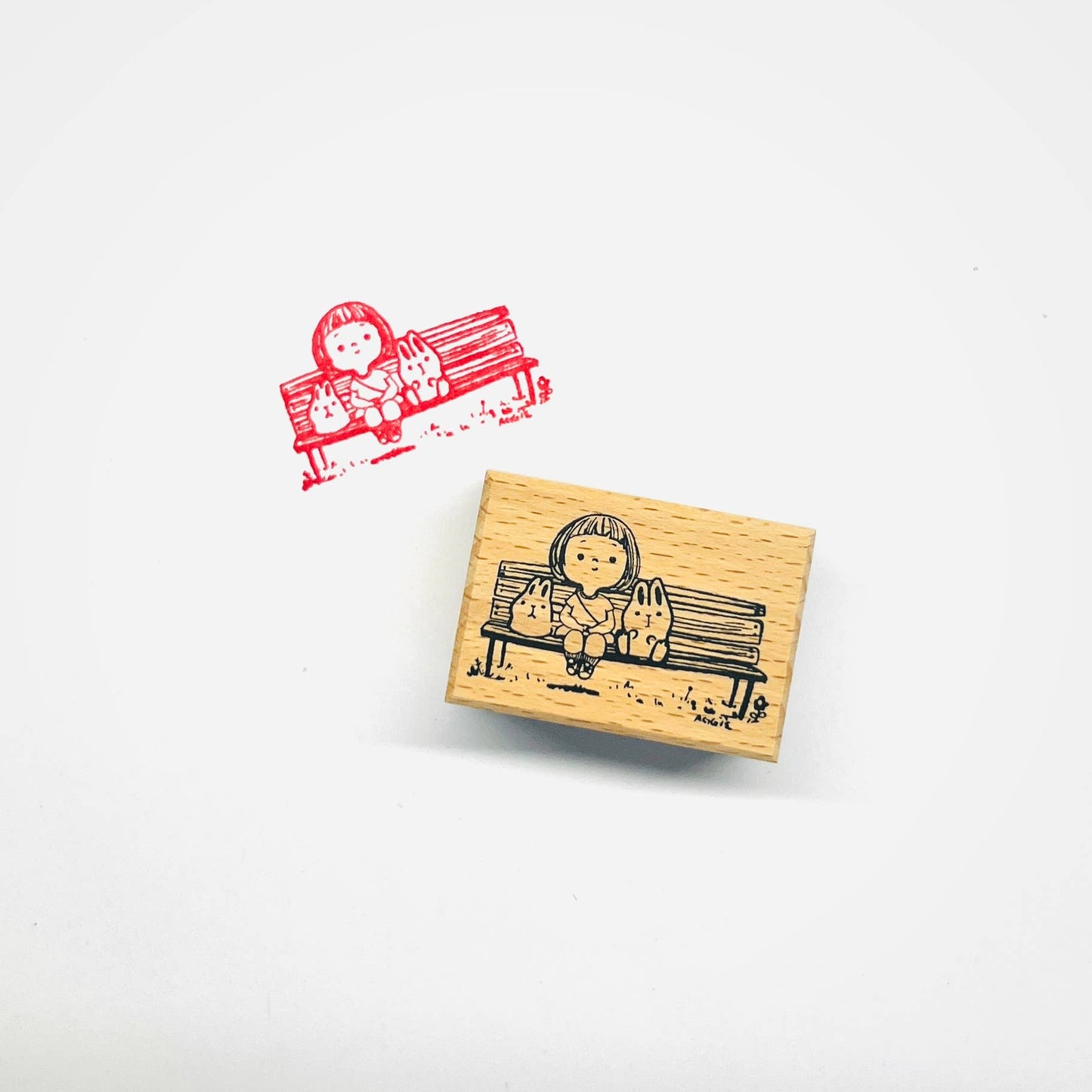 Tampon en Bois Une pause avec les Lapins - The Little Red House