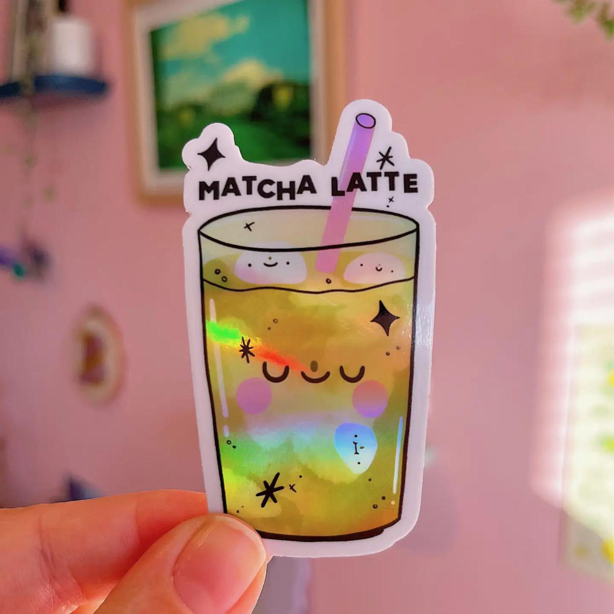 Autocollant Holographique Matcha Latte.