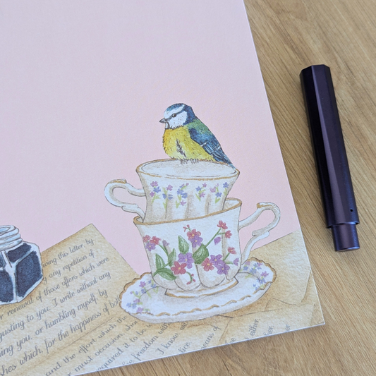 Bloc-notes A5 Mésange et Tasses de Thé Miss Fauvine