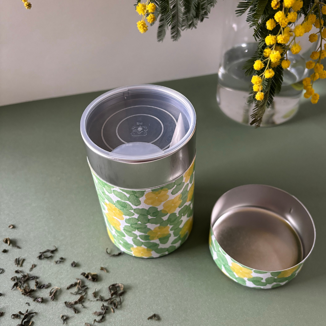 Boîte à Thé Japonaise en Papier Washi Fleurs Jaunes
