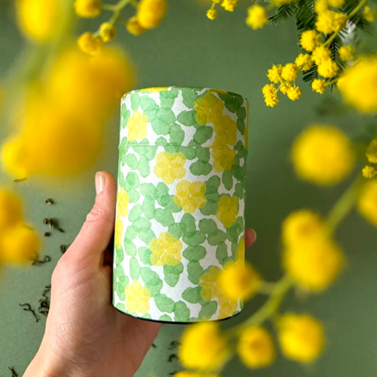 Boîte à Thé Japonaise en Papier Washi Fleurs Jaunes