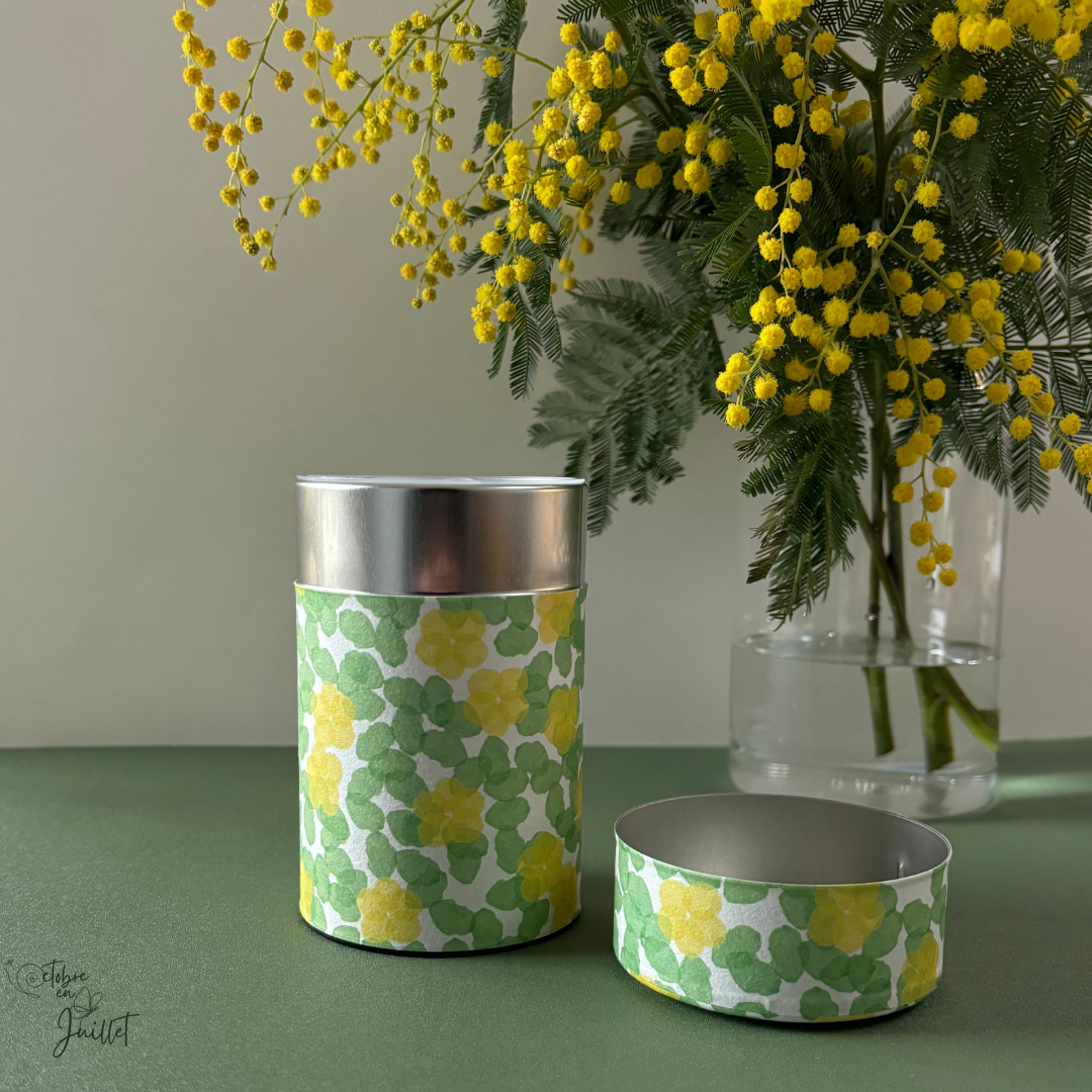 Boîte à Thé Japonaise en Papier Washi Fleurs Jaunes