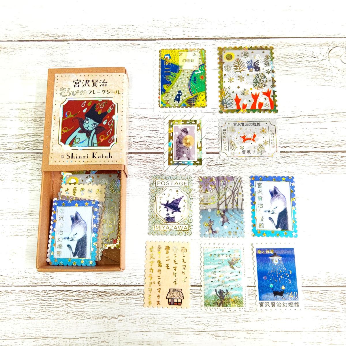 Shinzi Katoh Boîte de Stickers Timbres-Poste Renards