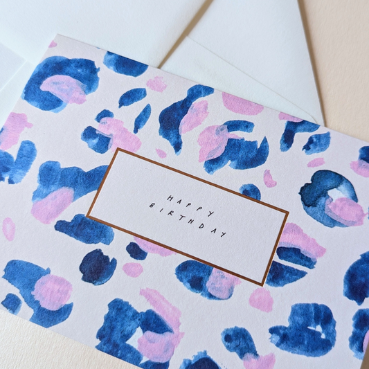 Carte Happy Birthday Léopard Bleu