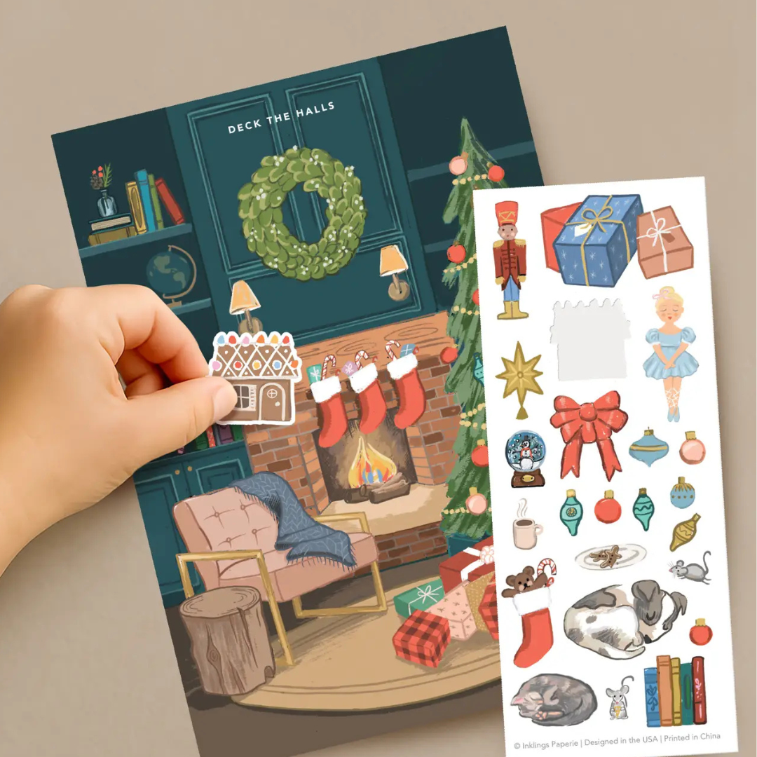 Carte de Noël à Stickers Au coin du Feu - Inklings Paperie