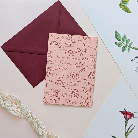 Carte Birthday Wishes Roses Délicates