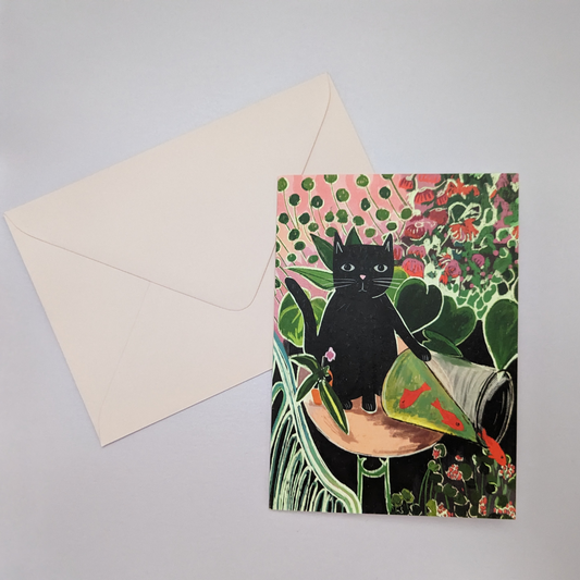 Cette carte est une interprétation féline de l'artiste Henri Matisse, désormais repensé sous le nom de « Catisse ».