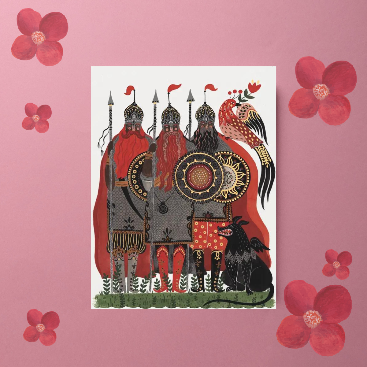 Sur le devant de la carte, vous trouverez une illustration représentant trois beaux vikings, prêts à affronter de nouvelles conquêtes.