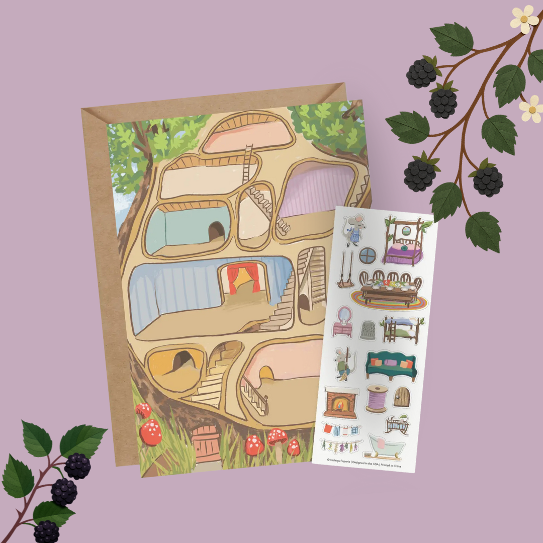 Carte Stickers à Coller Maison de Souris - Inklings Paperie