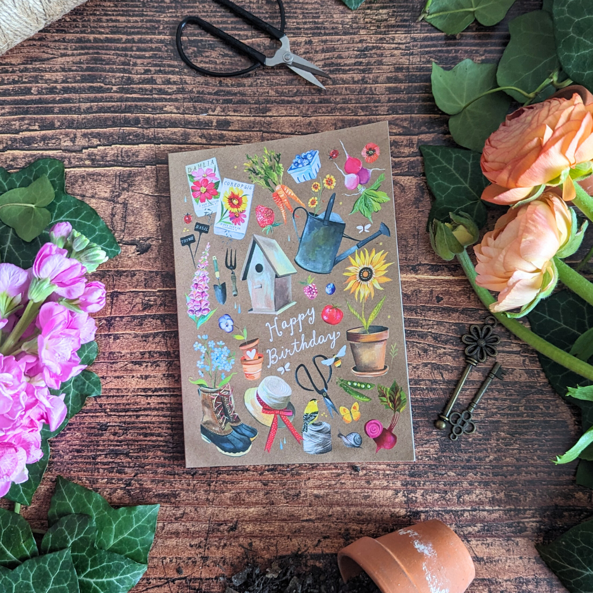 Katie Daisy Carte Happy Birthday au Jardin
