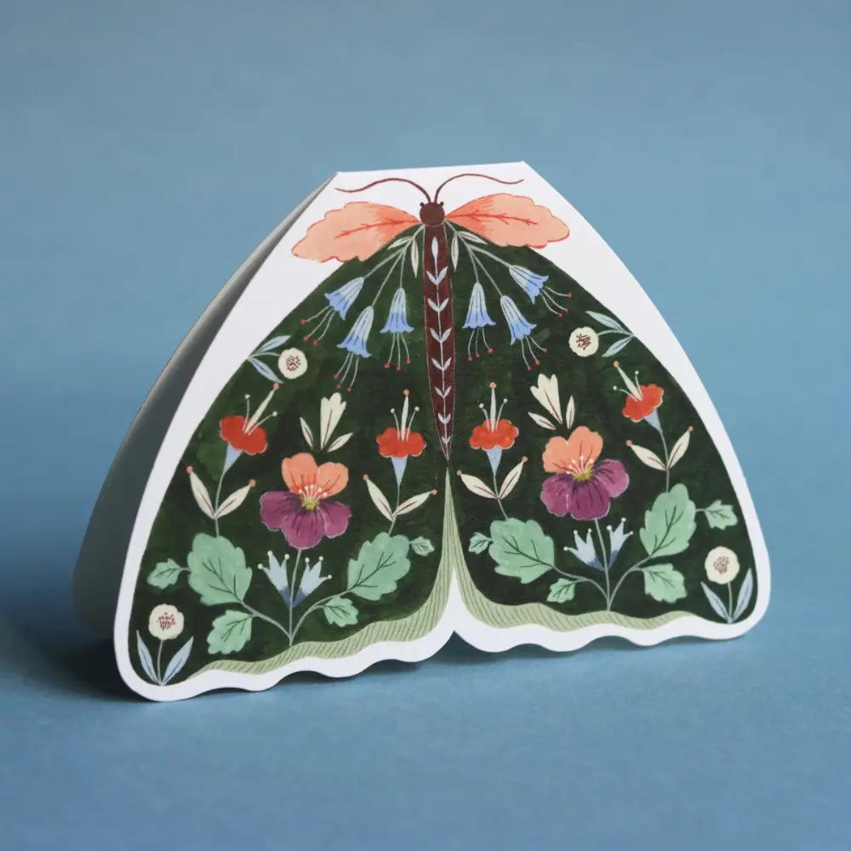 Carte Florale Papillon Vert Forêt