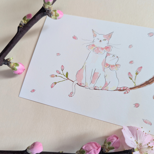 Carte Chats & Cerisiers en Fleurs Tocoro Comugi