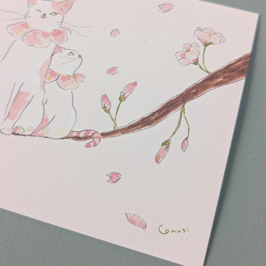 Carte Chats & Cerisiers en Fleurs Tocoro Comugi