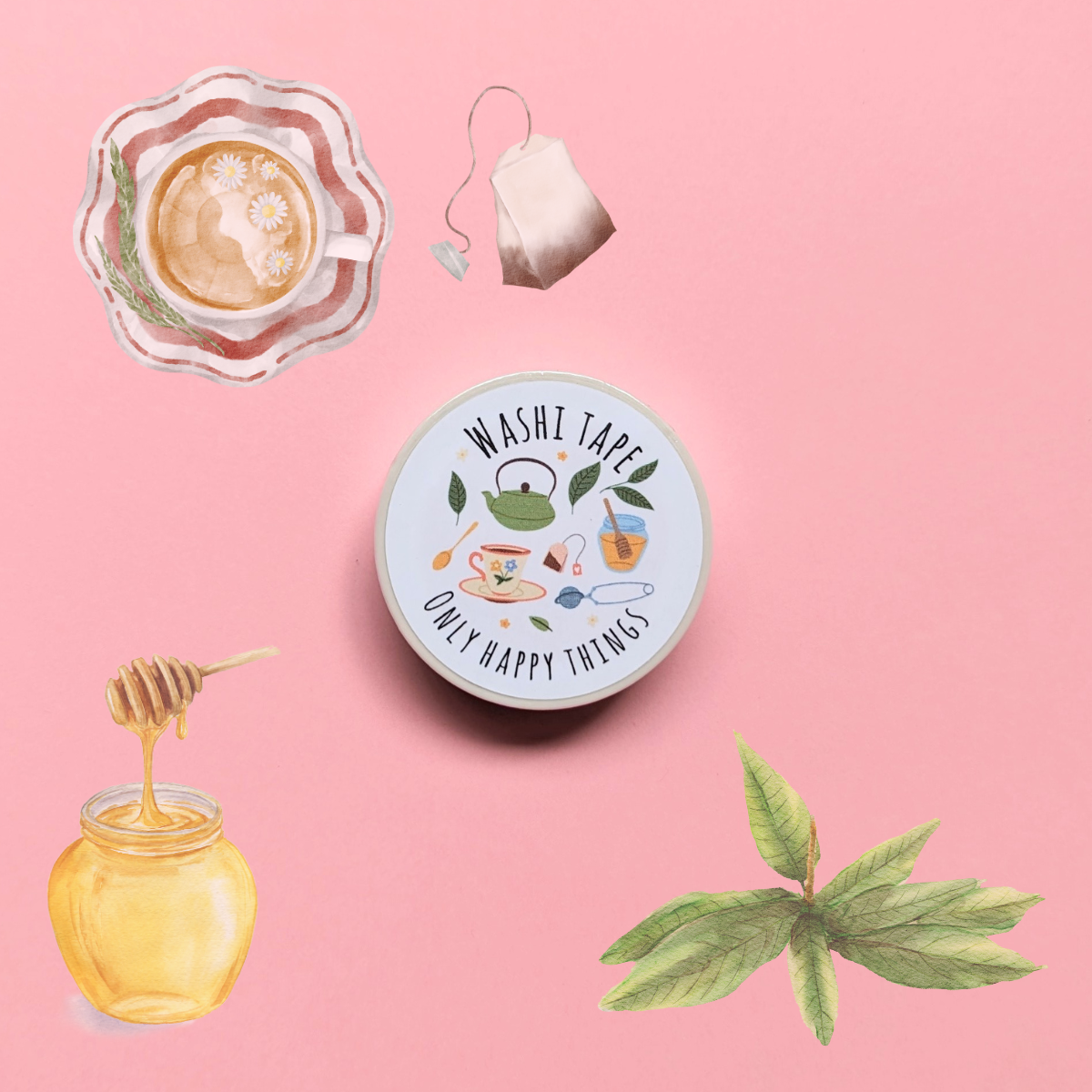 Ce ruban décoratif vous transporte dans l'univers chaleureux d'un après-midi thé, avec des illustrations adorables de différentes théières, de thé noir, d’un pot de confiture, de délicieux gâteaux, etc.