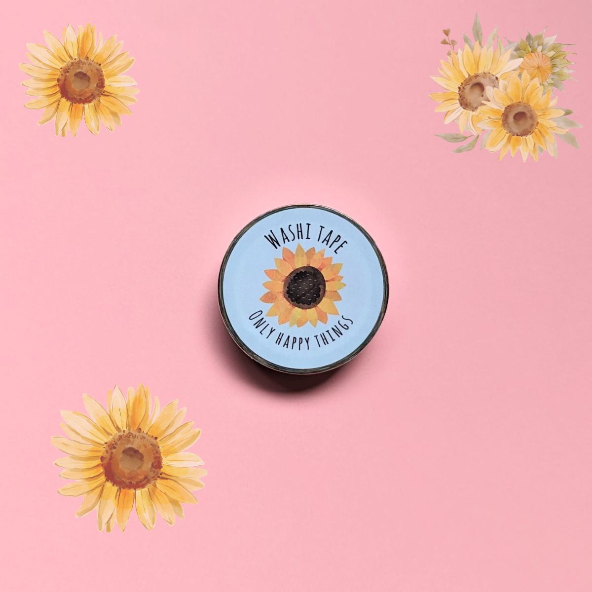 Ce masking tape met en avant la beauté éclatante des tournesols, symboles de vitalité et de joie de vivre