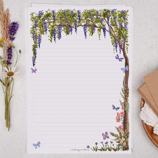 Ensemble de 20 Feuilles A4 et 10 Enveloppes - Déjeuner sous les glycines