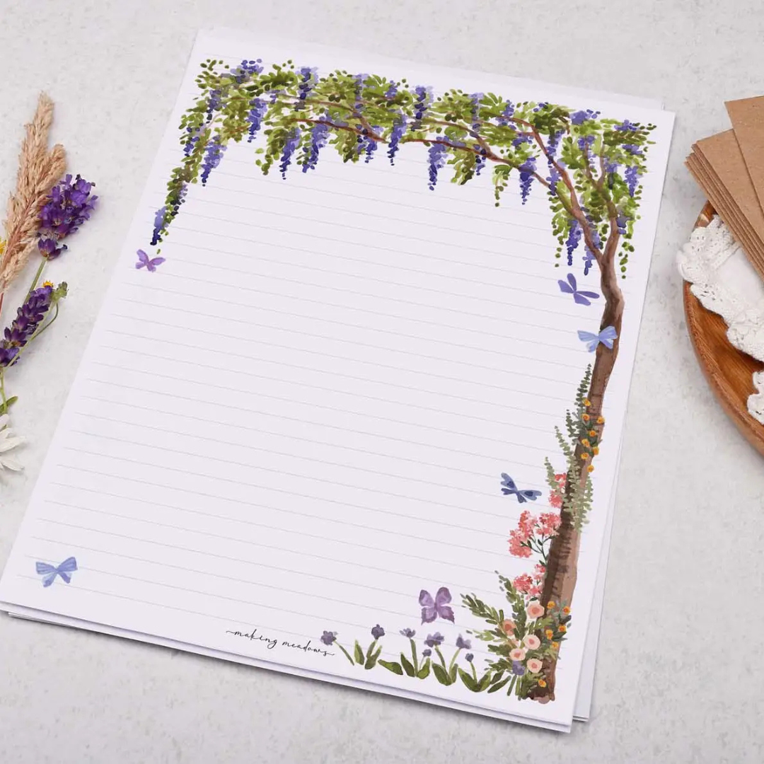 Ensemble de 20 Feuilles A4 et 10 Enveloppes - Déjeuner sous les glycines