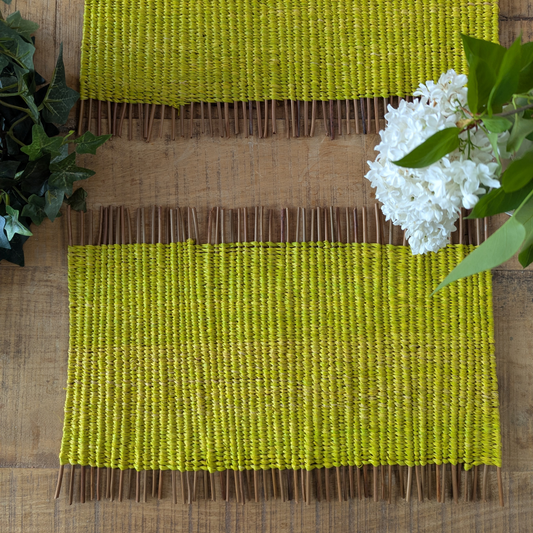 Lot de 2 Sets de table raphia vert anis et osier