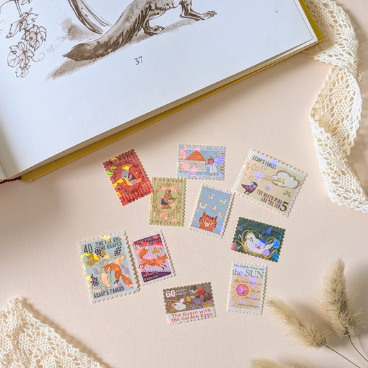 Boîte de Stickers Timbres-Poste Fables d'Ésope Tome I