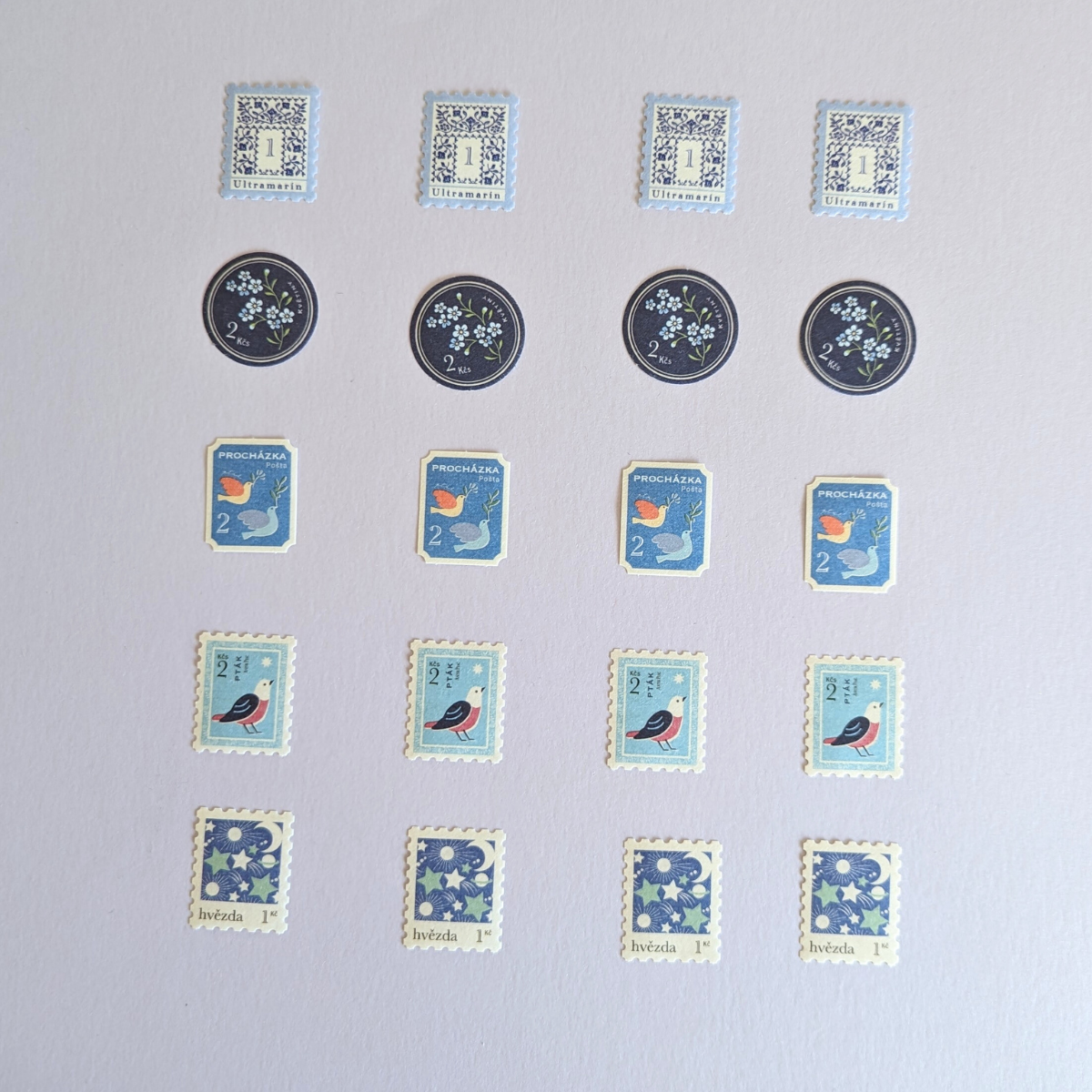 Stickers Timbres Bleus Vintage