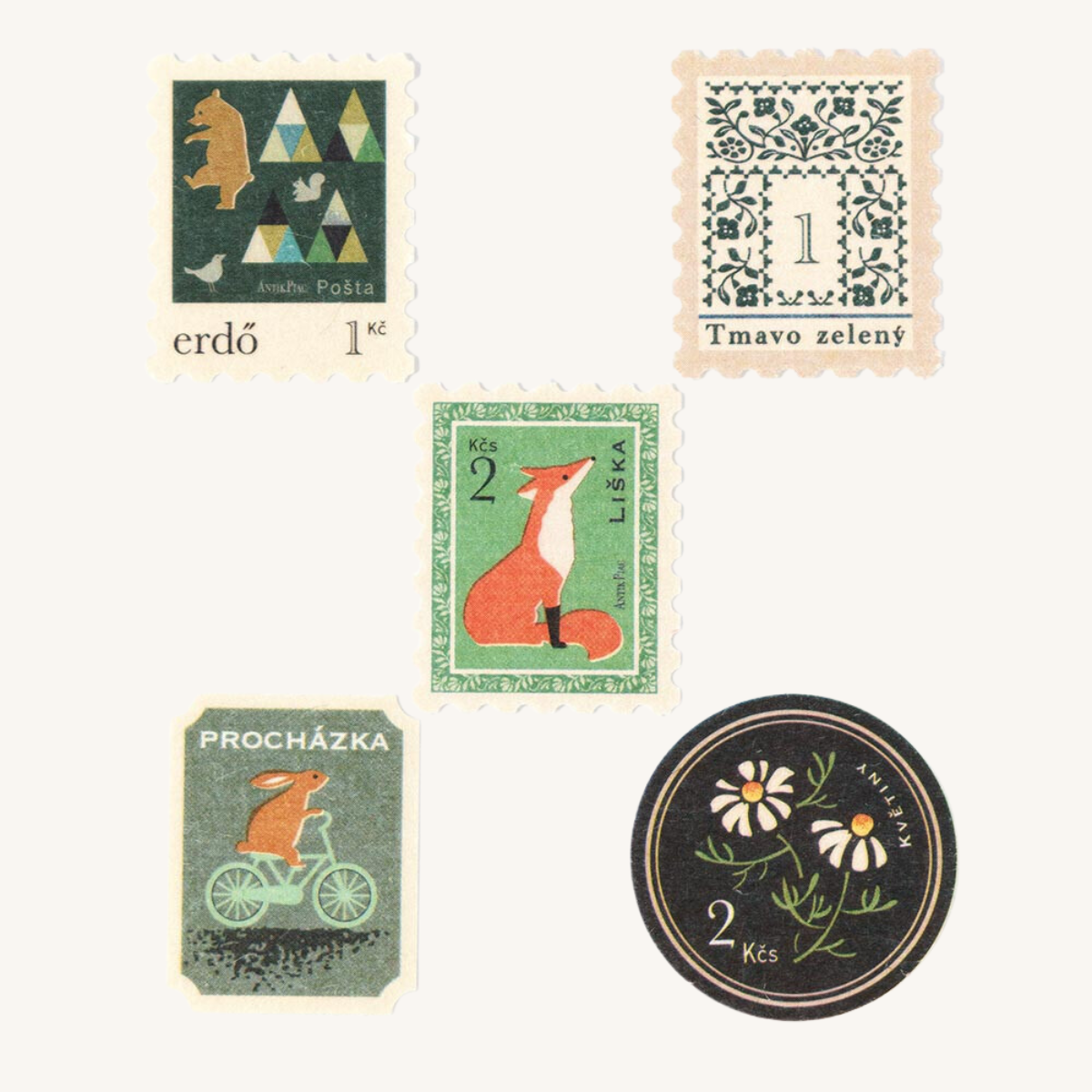 Stickers timbres verts vintage japonais.