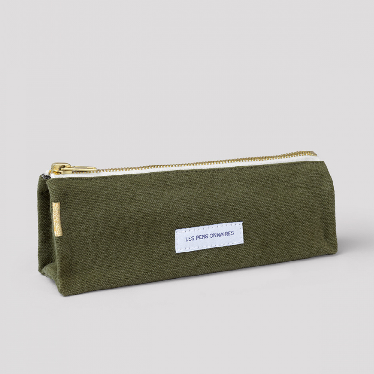 Trousse en toile de coton bio vert câpre Les pensionnaires.