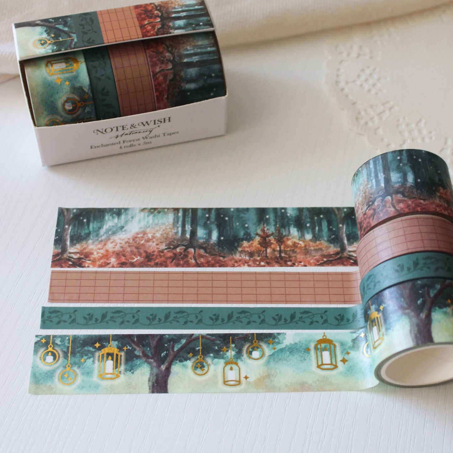 Lot de 4 Masking Tapes Forêt enchantée Note & Wish