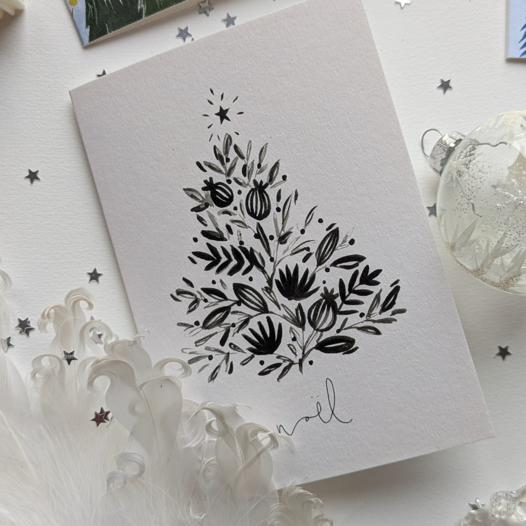 Carte de Noël Élégante Noir et Blanc