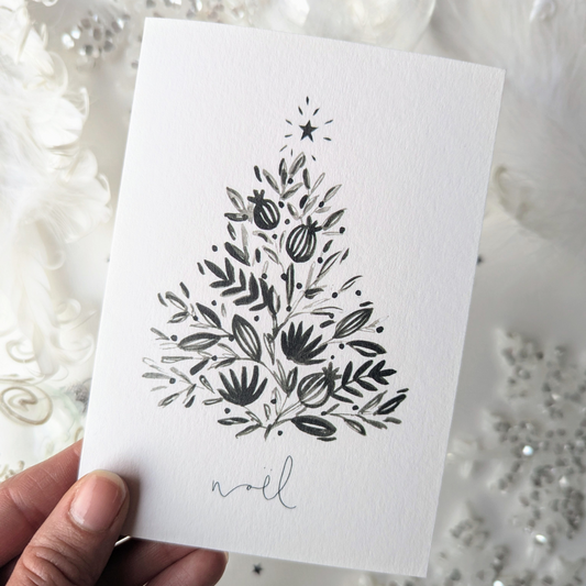 Carte de Noël Élégante Noir et Blanc