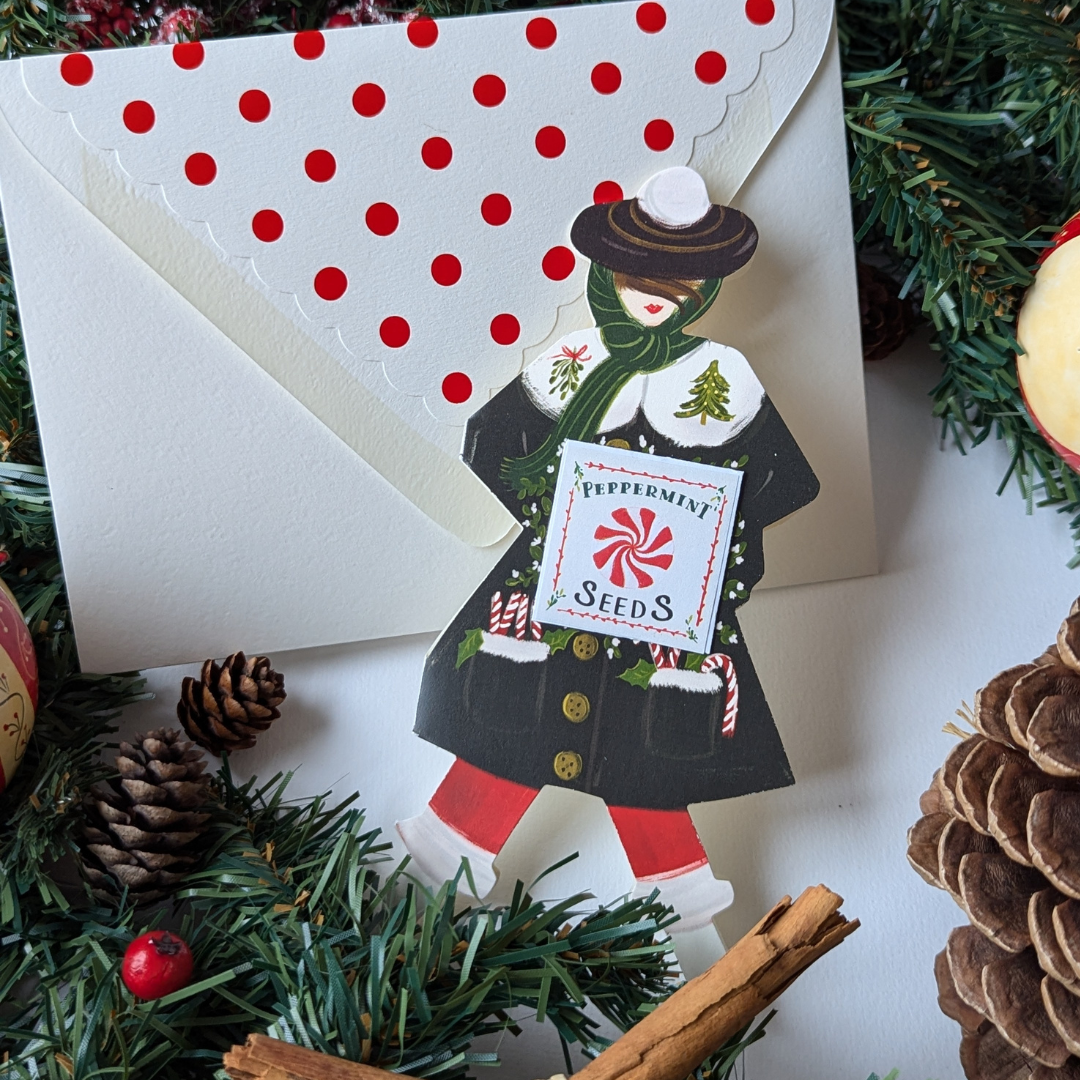 Carte de Noël Personnage aux Graines de Menthe Poivrée