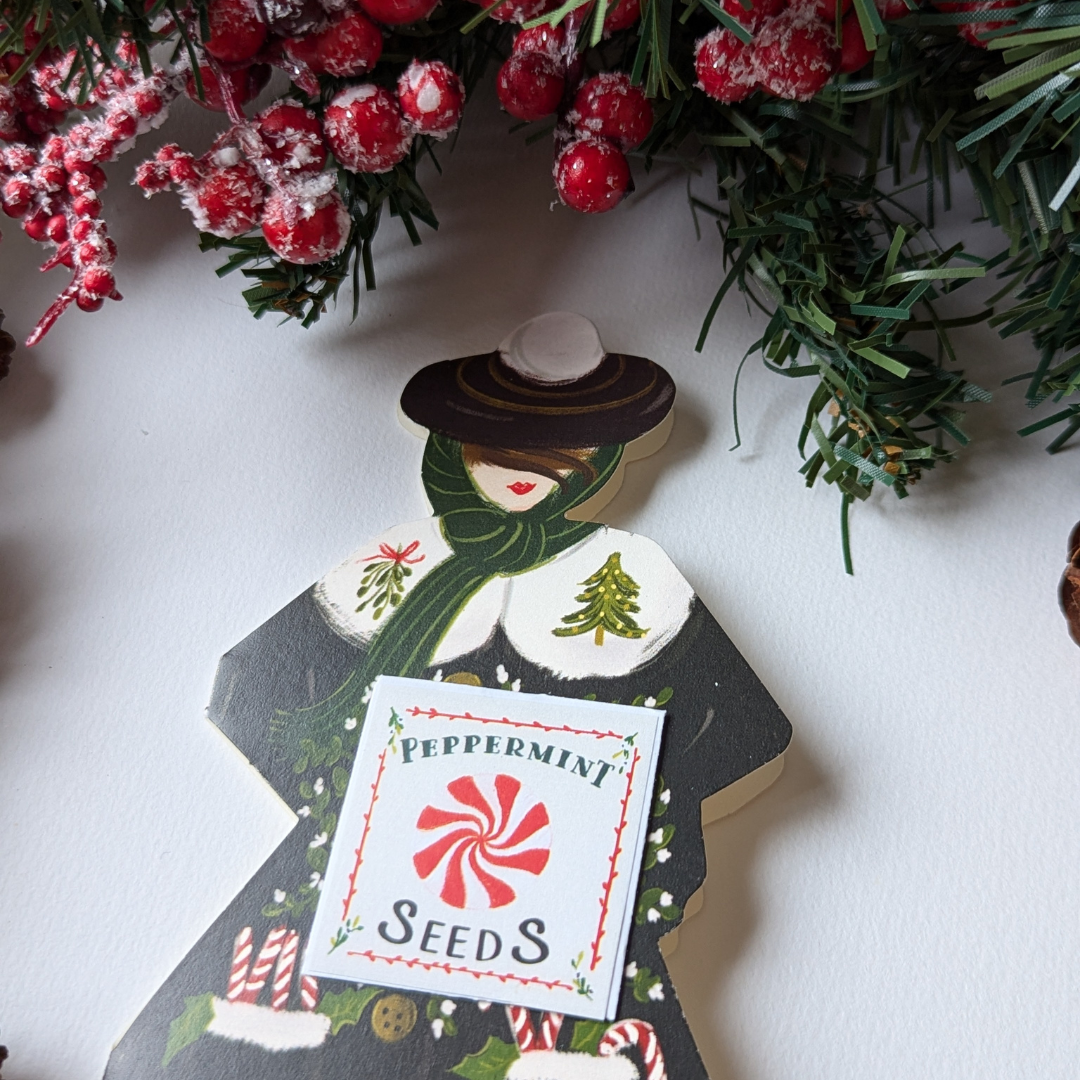 Carte de Noël Personnage aux Graines de Menthe Poivrée