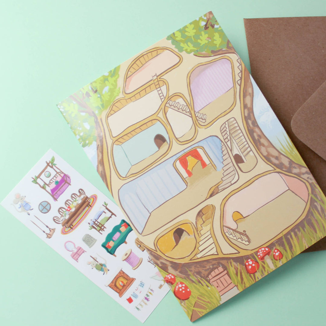 Carte Stickers à Coller Maison de Souris - Inklings Paperie