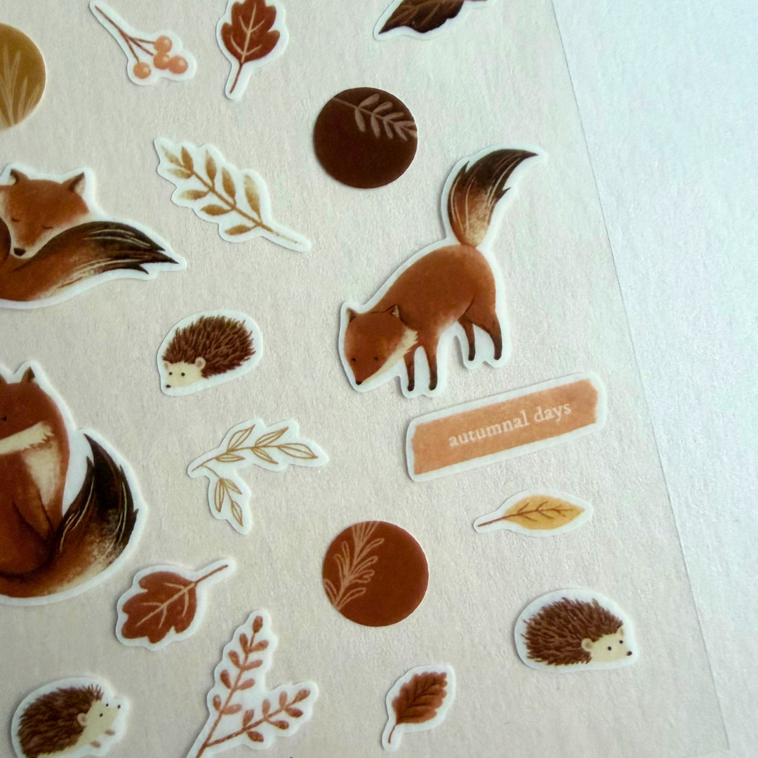 Feuille de stickers washi Renard et Hérisson Note & Wish