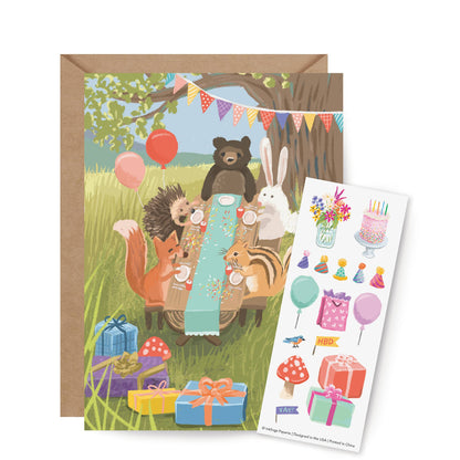 Carte d’Anniversaire Stickers à Coller Animaux en fête - Inklings Paperie