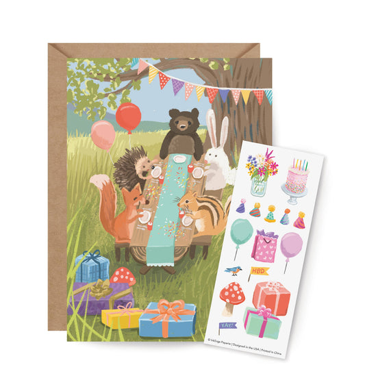 Carte d’Anniversaire Stickers à Coller Animaux en fête - Inklings Paperie
