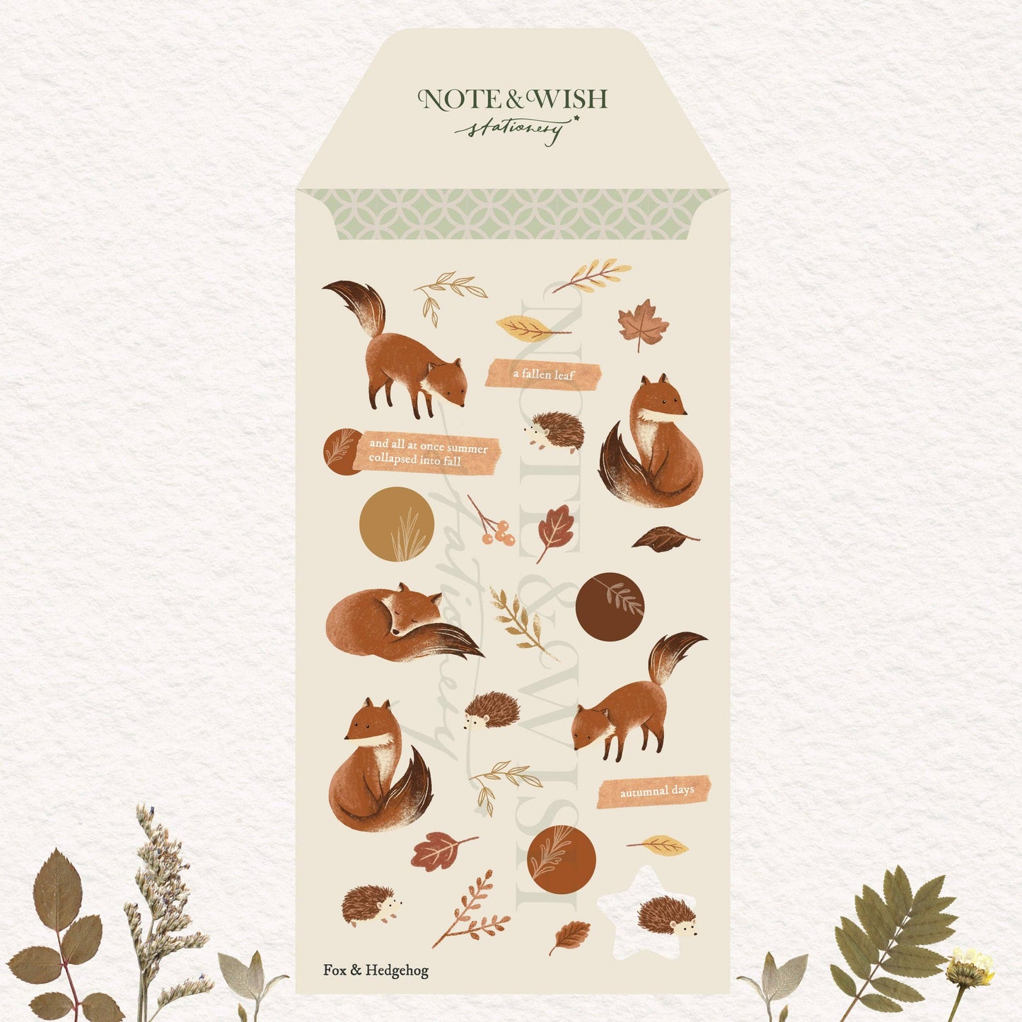 Feuille de stickers washi Renard et Hérisson Note & Wish