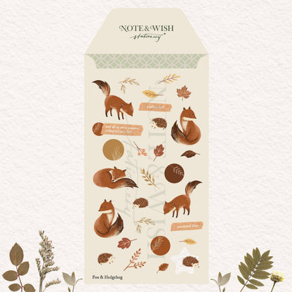 Feuille de stickers washi Renard et Hérisson Note & Wish