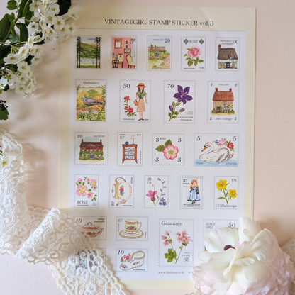 2 Planches de Stickers Timbres Vintage Girl