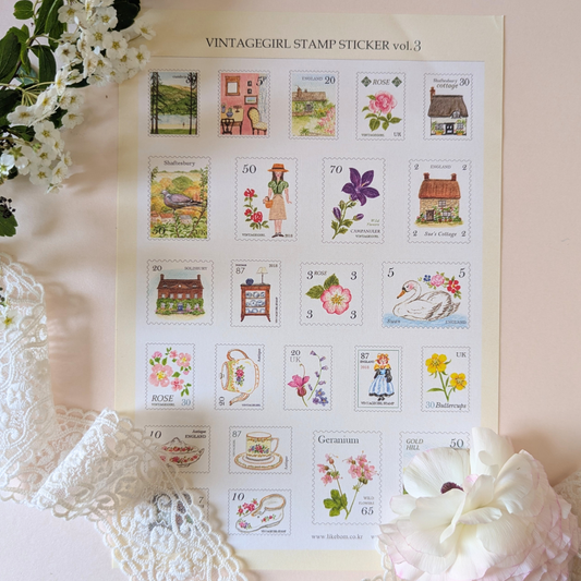 2 Planches de Stickers Timbres Vintage Girl