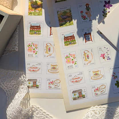 2 Planches de Stickers Timbres Vintage Girl