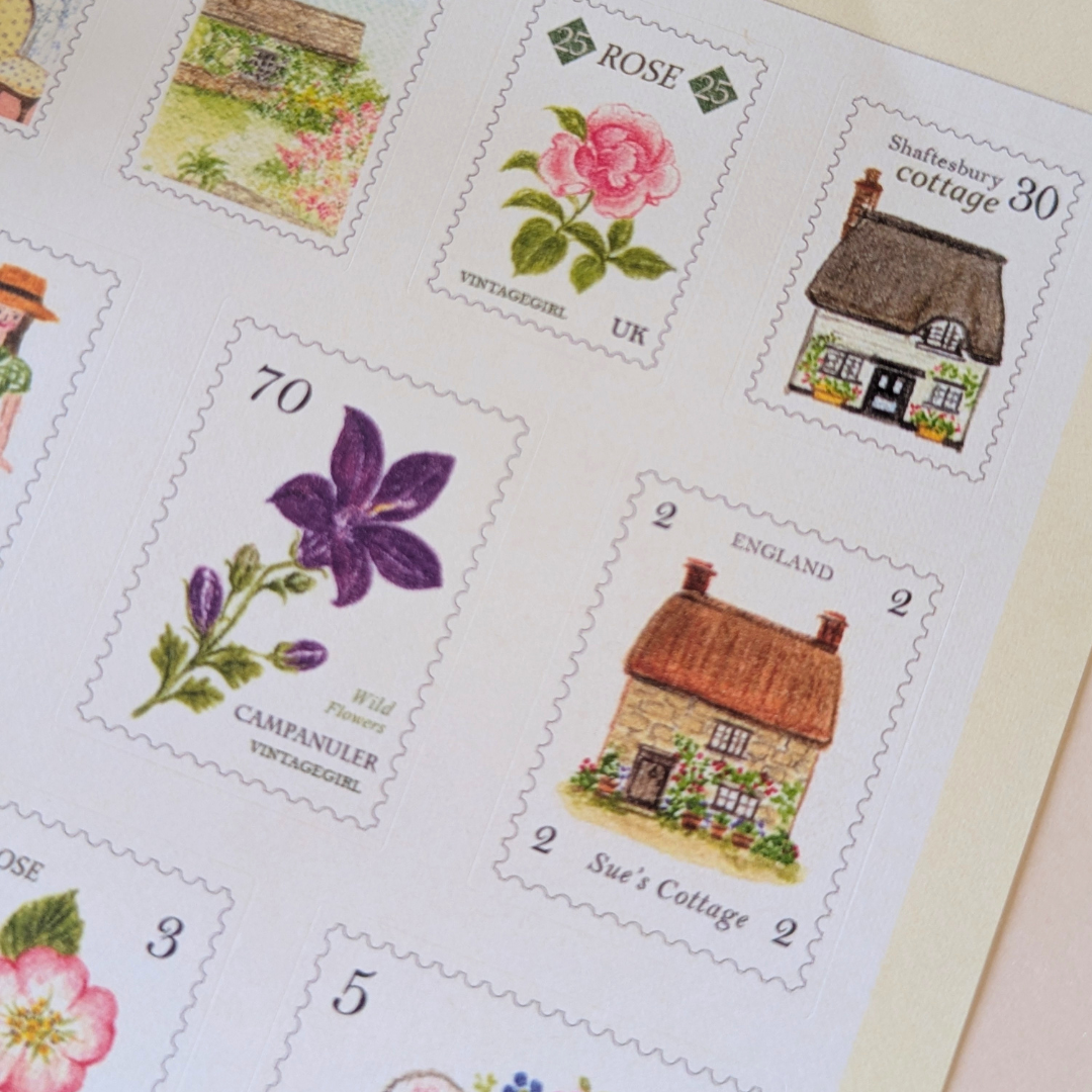 2 Planches de Stickers Timbres Vintage Girl