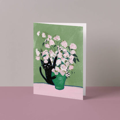 Carte Chat Bouquet de Roses Niaski