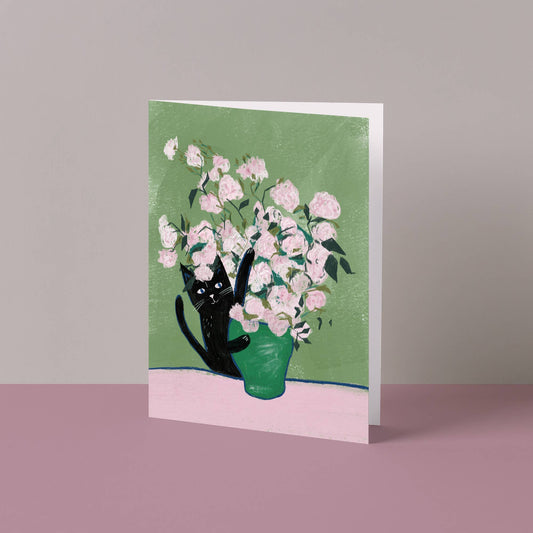 Carte Chat Bouquet de Roses Niaski