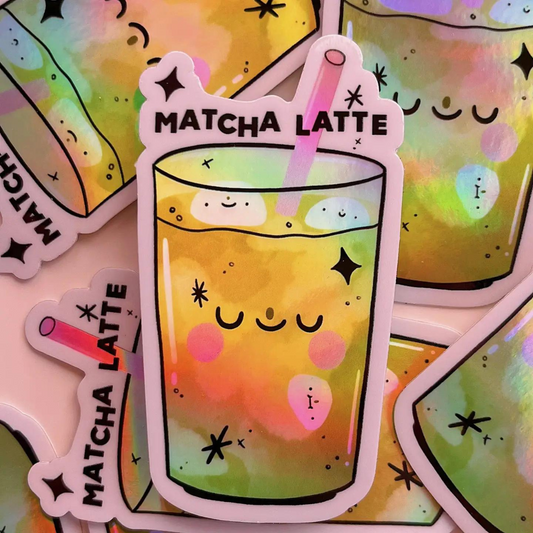 Autocollant Holographique Matcha Latte.