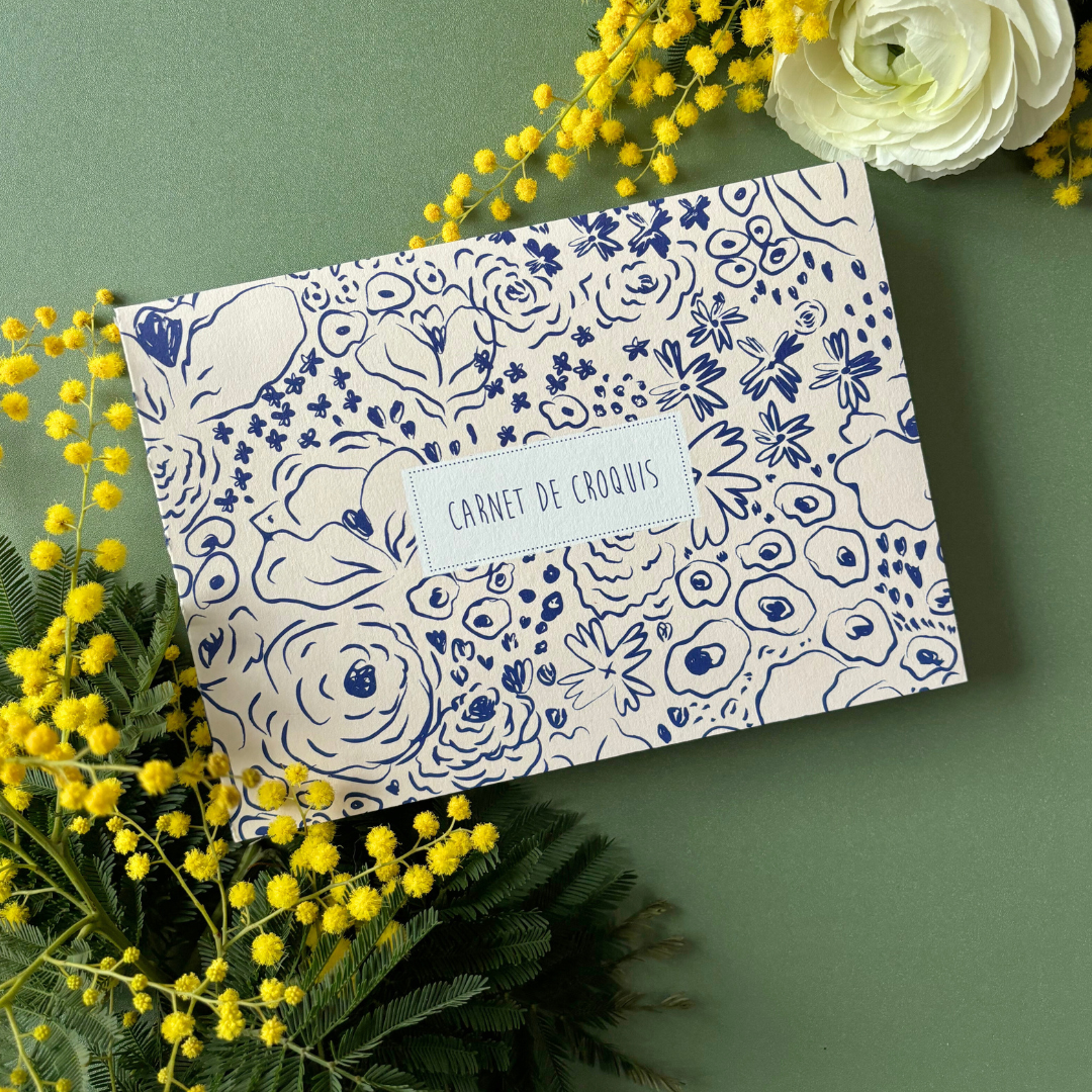 Pascale Éditions – Carnet de Croquis Fleurs Bleues – Pages Blanches