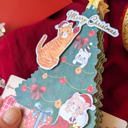 Carte Dépliante Chats dans le Sapin