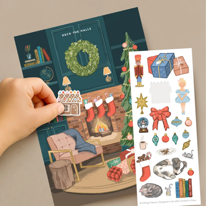 Carte de Noël à Stickers Au coin du Feu - Inklings Paperie
