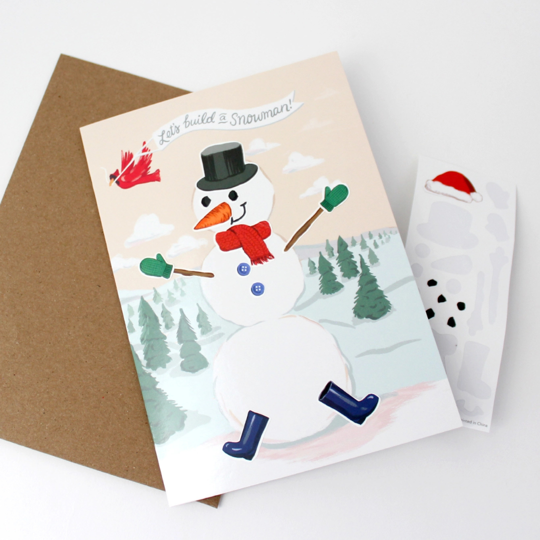 Carte avec Stickers Bonhomme de Neige à Décorer - Inklings Paperie